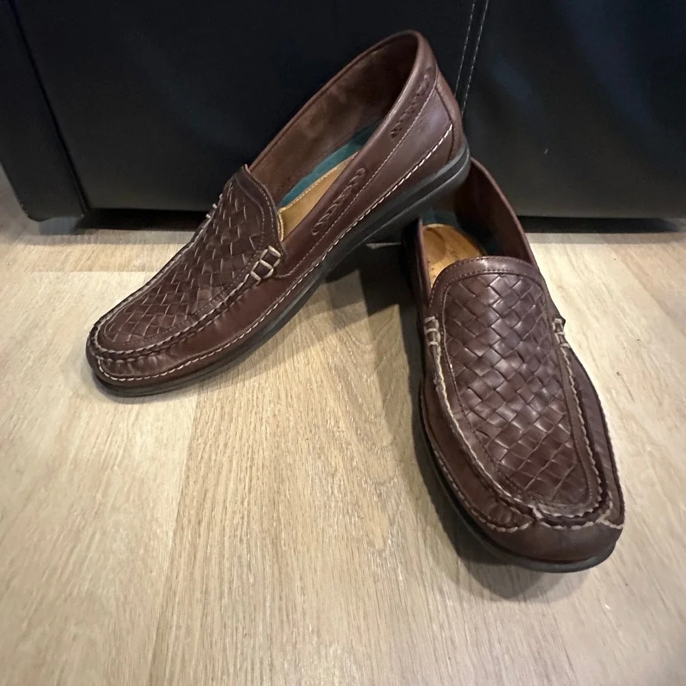 Johnston & Murphy Mens Woven Leather Loafers Brown Driving Mocs Size 10.5 Preppy